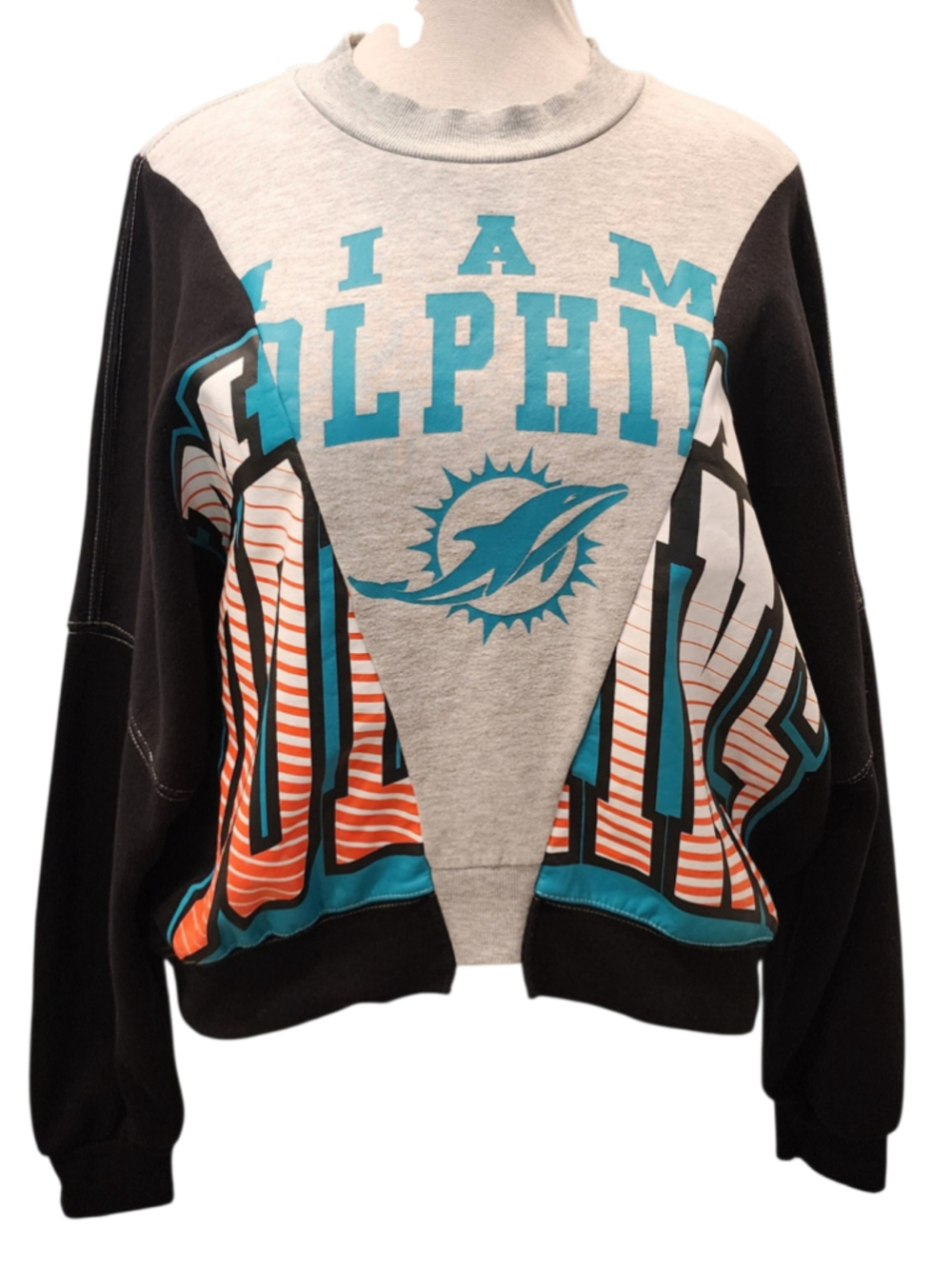 Miami Dolphins Women’s Cropped Sweatshirt Size L Black Gray NFL Ultra Game
